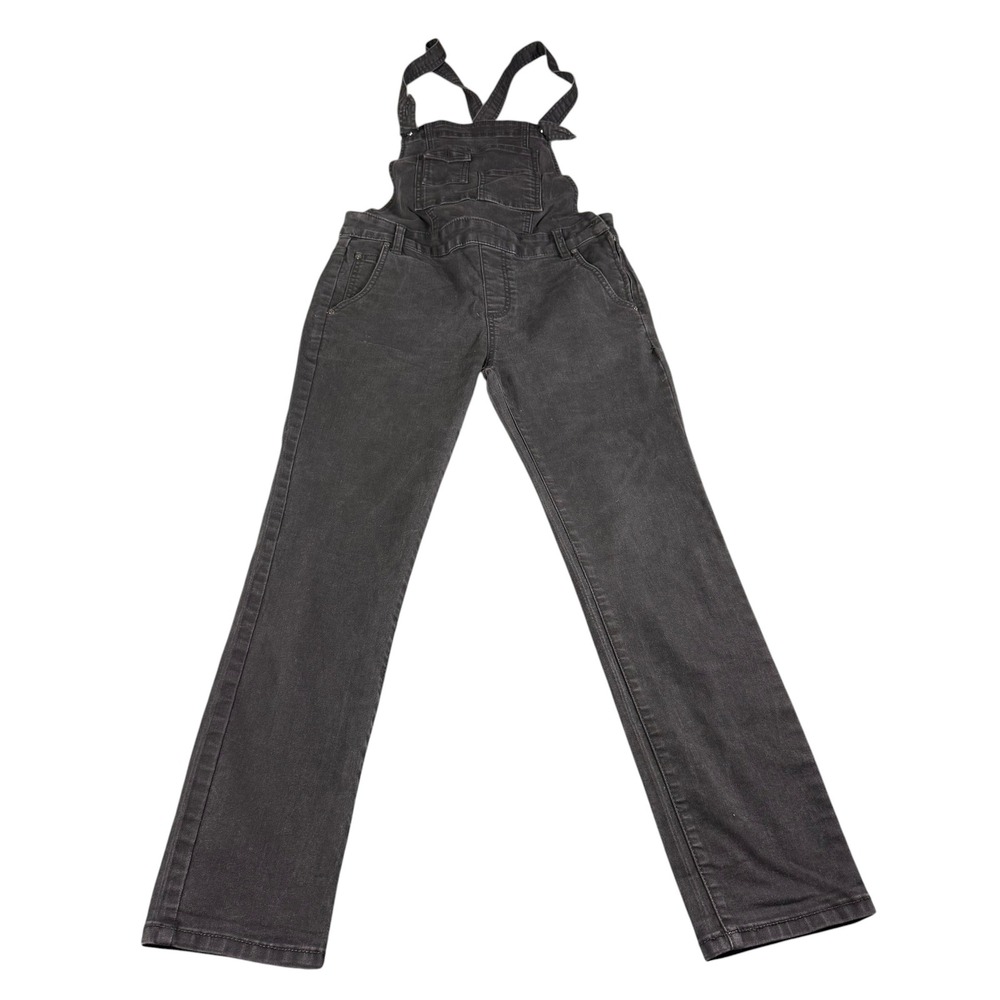 Free People Overalls 28 Black Slim Straight Leg Side Zip Stretch Denim Bib